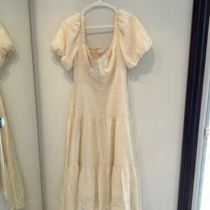Astr Embroidered Eyelet Cream Midi Dress
